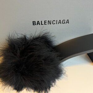 Balenciaga Boudoir Black Feather Open Toe Slippers/Mules, Size EU39